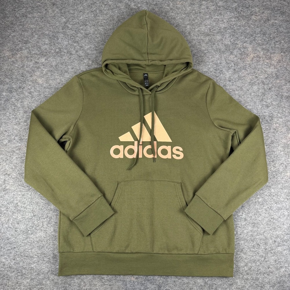 Adidas Badge of Sport Two Tone Graphic Hoodie Pullover Fleece Green Womens XL